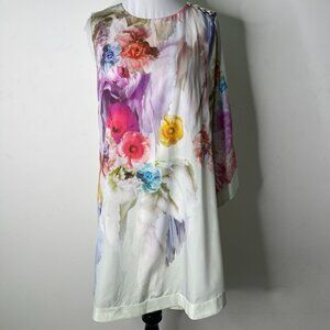 Ted Baker Women's White Floral Sugar Sweet Tunic One Shoulder Mini Dress Size 2